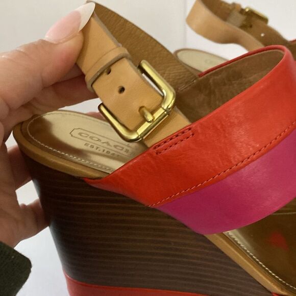 Coach Color Block Platform Sandals Orange Pink Stripe - Picture 4 of 12